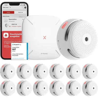 Image de Kit de détecteurs de fumée intelligents X-Sense XS01-M avec station de base SBS50,  12 détecteurs de fumée XS01-M avec station de base SBS50
