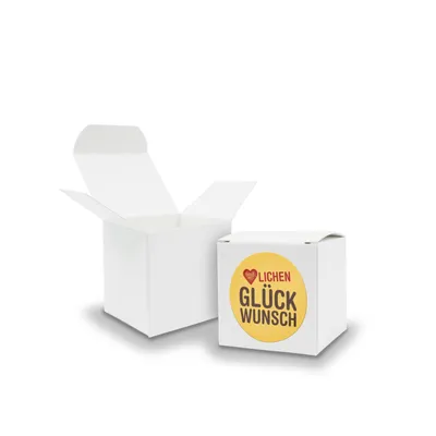 Produktbild von SET Herzlichen Glückwunsch (Motiv16) 24x Faltschachtel Würfel 5cm weiß + Sticke