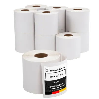 Produktbild von LOGIC PACK Thermo Etiketten 100 x 150 mm Etiketten Selbstklebend auf Rolle, 500 Stück pro Rolle, 12 Rollen