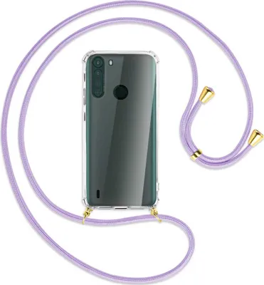 Produktbild von Handykette Backcover-Schutzhülle mit Band (Metall goldfarben) für Motorola One Fusion - violett