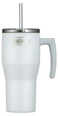 Produktbild von Thermos Tumbler mit Strohhalm und Henkel, Trinkbecher 0,85 l, white mat