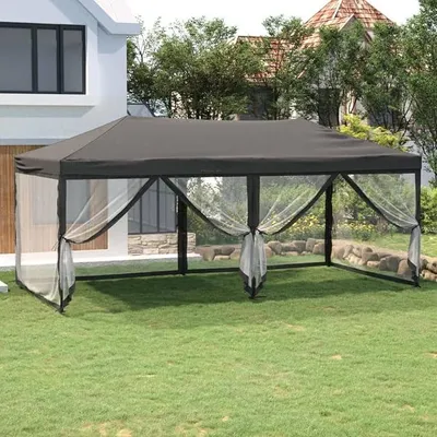 Produktbild von Partyzelt Faltbar mit Seitenwänden, Party Zelt, Pavillon, Faltpavillon, Garagenzelt, Gartenzelt, Anthrazit 3x6 m