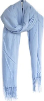 Produktbild von Eleganter Modeschal mit Fransen- Halstuch für Damen 75x180 cm Babyblau