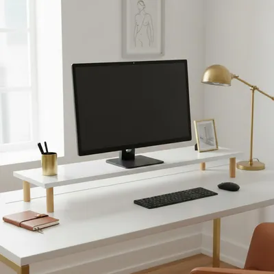 Produktbild von Monitorständer Holzbeine Schreibtischaufsatz 90x20x10cm Monitor Erhöhung Bildschirmständer Homeoffice Gaming 3 Farben (WEIß)