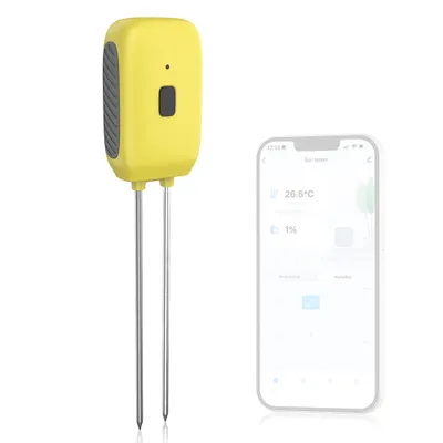 Produktbild von Bodenfeuchtigkeitsmessgeraet, intelligenter Pflanzenwassersensor, Temperatur- und Feuchtigkeitsalarm fuer den Aussenbereich, IPX5, wasserdicht, Bodentester mit Doppelnadel, Gartenarbeit fuer Rasen, Bauernhof, Garten, Innen- und Aussenbereich