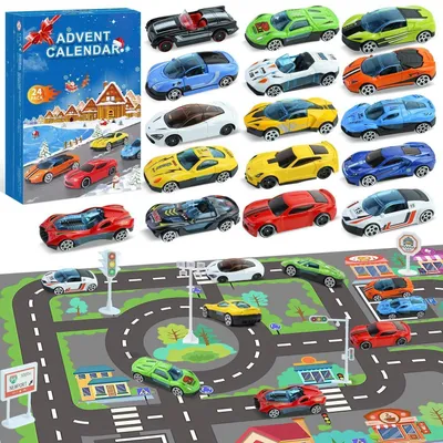 Zdjęcie produktu dla Kalendarz adwentowy dla dzieci, 16 mini samochodów sportowych z akcesoriami
