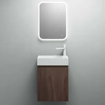 Produktbild von Mai & Mai Badmöbelset Badezimmermöbel bestehend aus Waschbecken LED-Spiegel und Waschbeckenunterschrank in Eiche Stirling, BTH: 46x26x63cm Pisa02