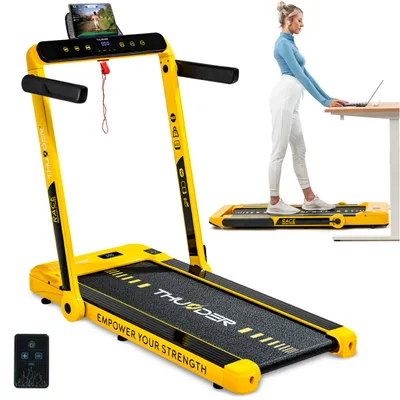 Image de THUNDER RACE-GOLD Tapis de Course 14 km/h Pliable Walking Pad 2 CV jusqu'à 130 kg LED Bluetooth Application Fitness Maison