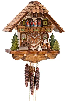 Produktbild von Cuco Clock Kuckucksuhr Schwarzwalduhr "Holzhacker, Hund und Mühle" 20 x 32 x 34cm Wanduhr Holz, 1 - Tage Werk, manuelle Nachtabschaltung