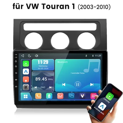 Obrázek produktu pro Autorádio JUNSUN s operačním systémem Linux, 10 palců, s bezdrátovým CarPlay a Android Auto, Bluetooth, FM, USB, pro vozidla VW Touran 1T1, 1T2, 1T3, rok výroby 2003-2010