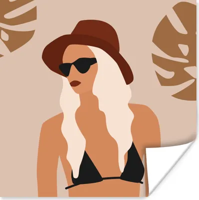 Produktbild von MuchoWow® Poster Sommer - Frau - Bikini 50x50 cm - Wohnzimmerdekoration