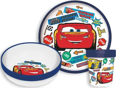 Produktbild von Disney Cars Lightning McQueen Kinder Geschirr-Set 3 tlg. Becher Teller Schüssel