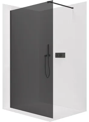 Productafbeelding van Douchewand Walk-in Onyx Cube L/P - 8 mm - vierkante steun - mat zwart, grijs getint glas - 110x200 cm
