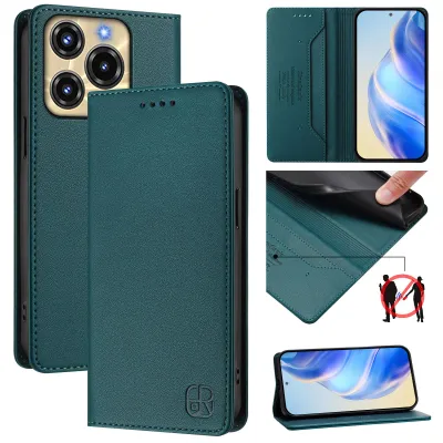 Image de Etui en cuir pour Oukitel C69, étui à rabat avec fentes pour cartes, portefeuille et support Vert foncé
