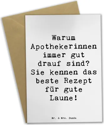 Produktbild von Mr. & Mrs. Panda Grußkarte Spruch Glückliche Apothekerin - Weiß - Geschenk, Beruf, Heilberuf, dankeskarten, einladungskarten, Gesundheitstipps, Beileidskarte, Medikamente