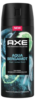 Zdjęcie produktu dla AXE Aqua Bergamot Bodyspray, Mężczyźni, Perfumowany dezodorant, Dezodorant w spreju, Spray, 150 ml, 72 h
