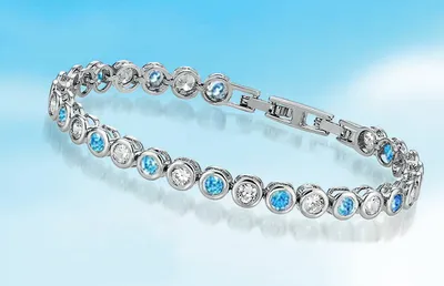 Produktbild von Crystal blue Tennisarmband silber funkelnde Zirkonia aquamarin und klar Länge 17 cm + Verlängerung