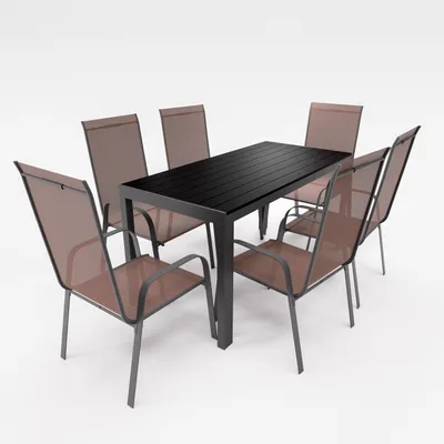 Produktbild von Gartenmöbel Set Alu Tisch 7-tlg. 6x Stapelsessel Essgruppe Sitzgruppe Gartenset schokobraun