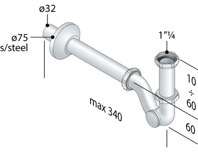 Immagine prodotto di Sifone per lavabo e bidet ad S in ottone cromato con ispezione laterale - Ø 3.2 cm - 1"1/4