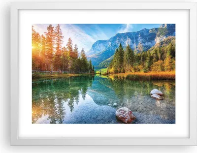 Produktbild von Gerahmtes Poster - Weißer Rahmen - Landschaft Berge Morgendämmerung - 40x30 cm - Wand Bild - Wanddeko - Wandbilder - Kunstposter - Wandposter - Bilderrahmen - Bilder - Kunstdruck - P2WAA40x30-4456