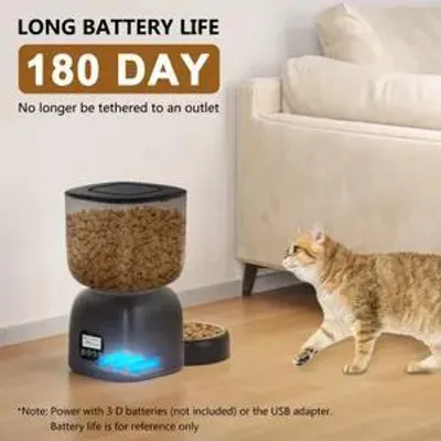 Produktbild von Automatischer Futterautomat mit Tränke, Futter- und Wasserspender Set, Katzenfutterspender 3L, 2in1 Futterautomat, Edelstahl, Schwarz