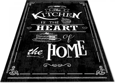 Produktbild von Jungengel Küchenteppich / Küchenläufer Kitchen Heart Home Design Schwarz 12x Größen 8mm Waschbar & Fußbodenheizungsgeeignet | 180x280 cm