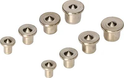 A collection of metal dowel setters on a white background.