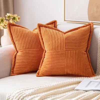 Image de Ensemble de 2 housses de coussin en velours côtelé, coussin décoratif doux, housse de coussin décorative, housses de coussin modernes, coussins pour canapé, coussins pour salon