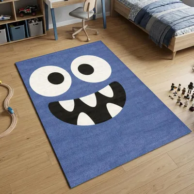 Produktbild von Spielteppich Blau mit Monster Gesicht Größe - 140 x 200 cm