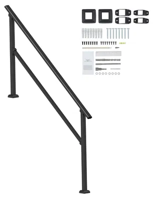 Produktbild von SucceBuy Handlauf-Set für 5-stufige Treppen, robustes Übergangsgeländer Kohlenstoffstahl mit Montagematerial, geeignet für Betonstufen, Veranden und Decks, Vierkantrohr-Design, schwarz