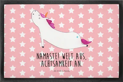 Produktbild von Mr. & Mrs. Panda fußmatte Einhorn Yoga 50 x 75 cm - Rot Pastell - Geschenk, Unicorn, Türvorleger, Schmutzfangmatte, Türmatte, Schmutzmatte, Witzig, Einhörner, Sport