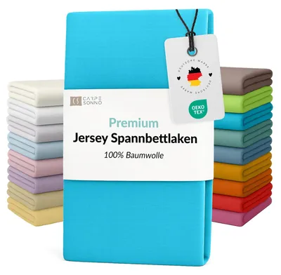 Produktbild von Mako Jersey Spannbettlaken 200x200 - 180x200 aus 100% Baumwolle Bettlaken Türkis