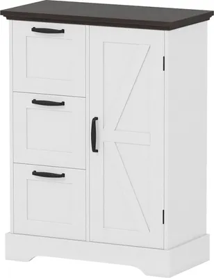 Image de Meuble de cuisine avec portes et 3 tiroirs - MDF blanc