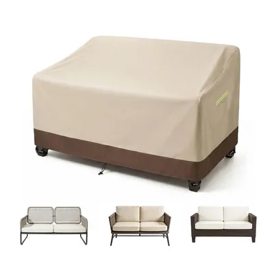 Image de (152 × 88 × 88 cm) Housse imperméable pour canapé de jardin en Oxford 600D, housse de protection pour canapé 2/3 places avec poignées réfléchissantes, aération, fermeture à clic et cordon de serrage, résistante aux déchirures, beige-marron