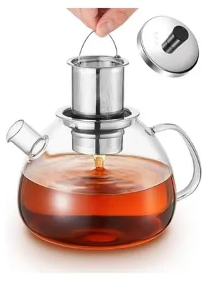 Produktbild von 1500ML Teekanne aus Glas, Glasteekanne aus Hitzebeständigem Borosilikatglas, Teekanne Glas mit Siebeinsatz, Geeignet zum Aufbrühen von Tee, Blumentee