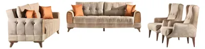 Produktbild von Sofagarnitur 3+1 Sitz Garnitur Set Sofas Sessel Holz Textil Couchgarnitur
