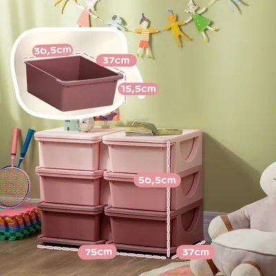 Zdjęcie produktu dla HOMCOM Komoda z szufladami dla dzieci z 6 półkami – meble dziecięce