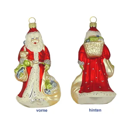 Obrázek produktu pro Dekorace na vánoční stromek, ozdoba - Otec Vánoc s košíkem a pytli hologram 13 cm