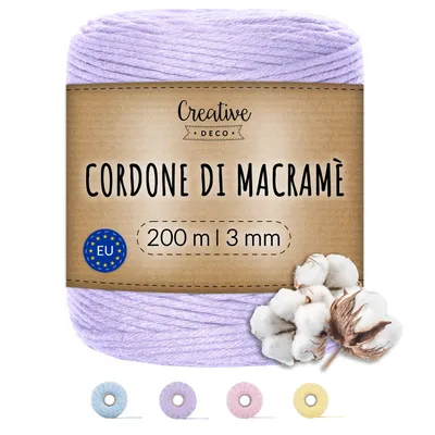 Immagine prodotto di Creative Deco Cotone per Uncinetto 1 Gomitolo 200m Viola Pastello | Filo Cotone 3mm | Fettuccia per Borse a Uncinetto, Decorazione Casa Fai da Te