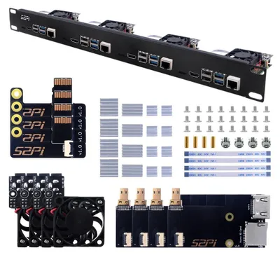 Obrázek produktu pro 1U Rack Kit - Raspberry Pi 4B - Kompaktní design - 19 palcový formát - Ventilátor a chladič - Vhodné pro serverové racky - Univerzální...
