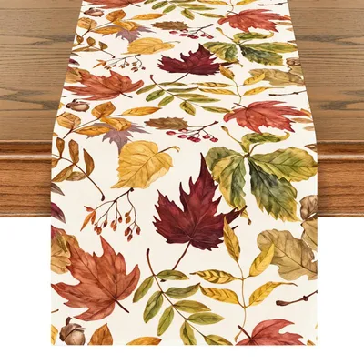 Zdjęcie produktu dla Bieżnik jesienny, motyw klonowych liści, 33 x 183 cm, poliester, kolorowy
