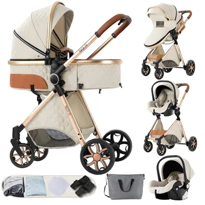 Produktbild von Kinderwagen-Set – Multifunktionaler 3-in-1-Kinderwagen mit Reisebett und verstellbarem Kinderwagenaufsatz