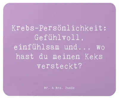 Produktbild von Mr. & Mrs. Panda Mauspad Spruch Krebs Gefühlswelt - Lavendeltraum - Geschenk, Geschenke Sternzeichen, Horoskop, Gefühle, Empathie, Mousepad, pc mausunterlage, Astrologie