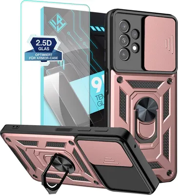 Produktbild von Armor Handyhülle für Samsung Galaxy A13 mit 9H Displayglas Displayschutz Kameraschutz Handy Panzer Case Cover Schutzhülle Outdoor Farbe: Rosegold