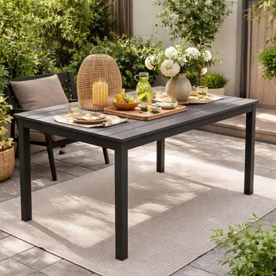 Gartentisch 138x80cm Holz-Optik Kunststoff Terrasse Anthrazit rechteckig Balkon
