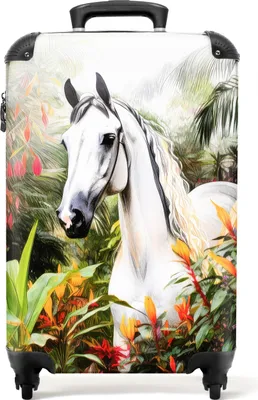 Obrázok produktu pre NoBoringSuitcases.com® Kufr Príručná batožina Kufr na kolieskach Malý cestovný kufor na 4 kolieskach - Horse - White - Forest - Flowers - Plants - Cabin Veľkosť < 55x40x23 cm & 55x40x20 cm - Foto kufor - Príručný kufor - Palubná batožinaPríručná batožina Kufr 55x35x20 cm, 36L,