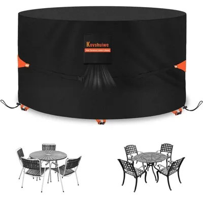 Immagine prodotto di Kovshuiwe Copertura Rotonda per Mobili da Giardino, Ø128x71cm, Tessuto Oxford 420D, Impermeabile, Antivento, Resistente ai Raggi UV, Copertura
