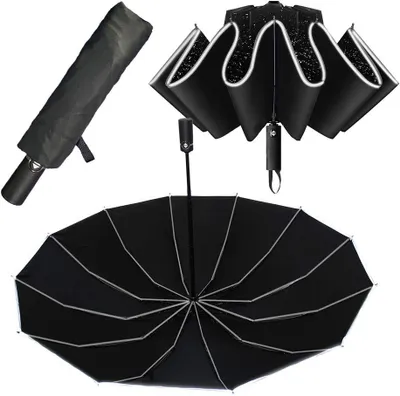 Imagen del producto de Paraguas resistente al viento, con 12 varillas, plegable con sistema de plegado inverso, apertura automática, ideal para uso urbano