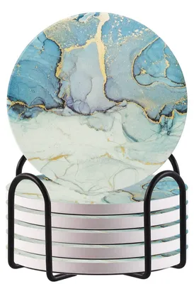 Image de Ensemble de 6 sous-verres absorbants en céramique avec support