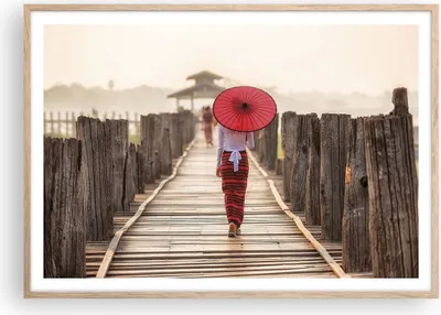 Produktbild von Gerahmtes Poster - Rahmen in heller Eiche - Birma Regenschirm Brücke - 100x70 cm - Wand Bild - Wanddeko - Wandbilder - Wandposter - Bilderrahmen - Bilder - Kunstdruck - Wandbild - P2NAA100x70-4261